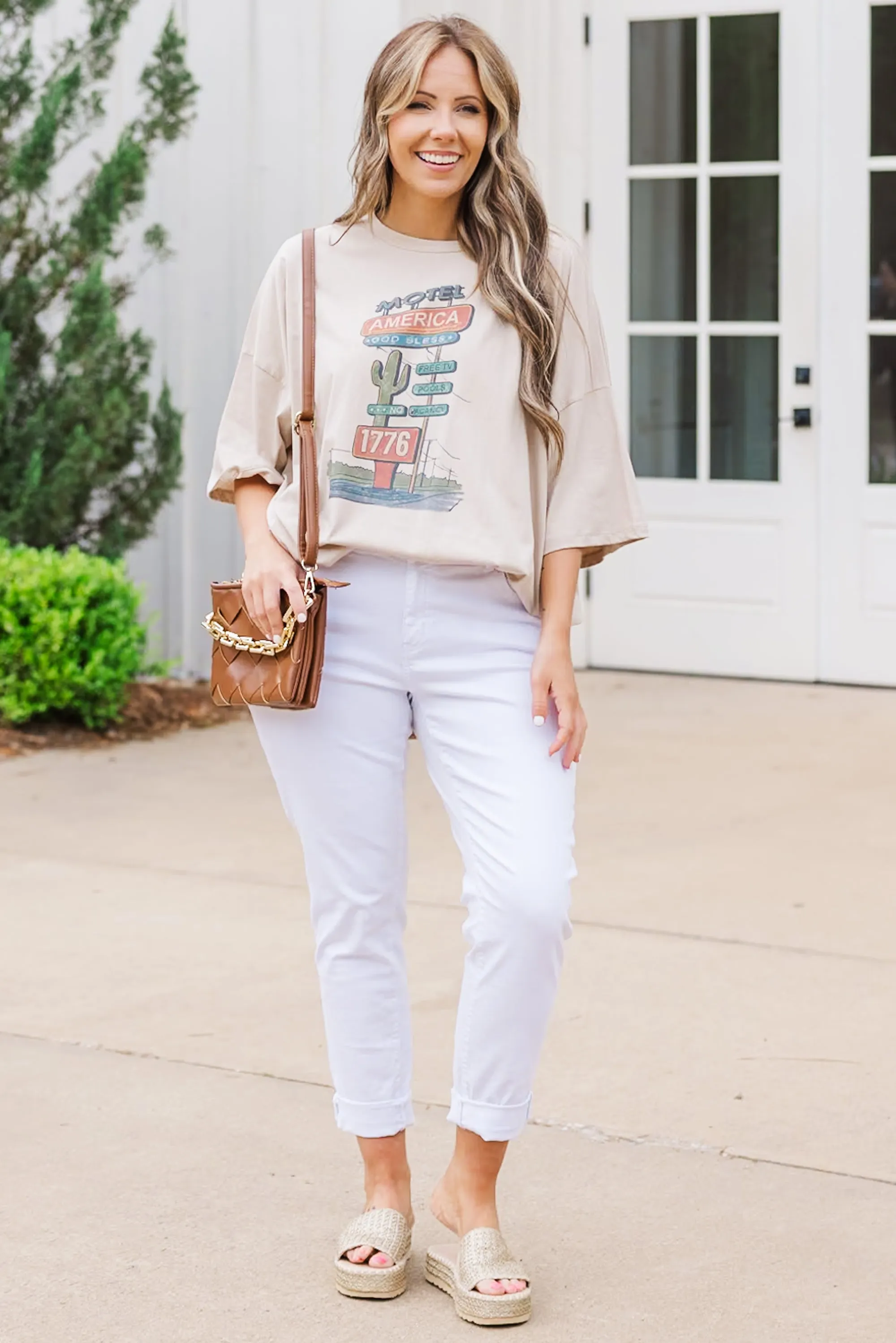 Motel America Boyfriend Tee, Light Mocha