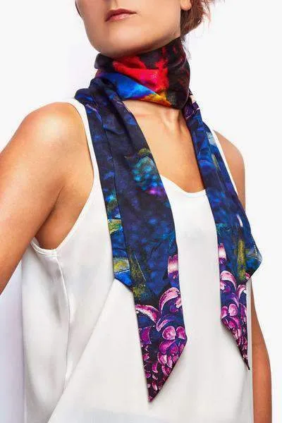 Mystic Chrysanthemum 100% Silk Skinny Scarf