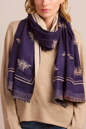 Navy Border Bee Scarf