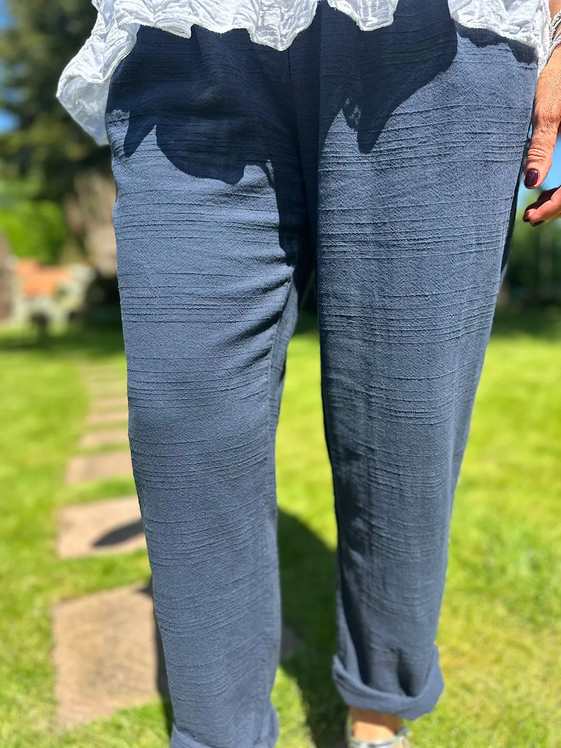 Navy Linen Blend Trousers