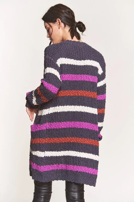 Nettie Striped Fuzzy Popcorn Cardigan