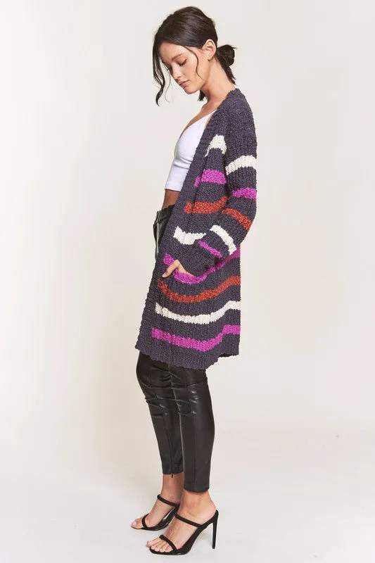 Nettie Striped Fuzzy Popcorn Cardigan