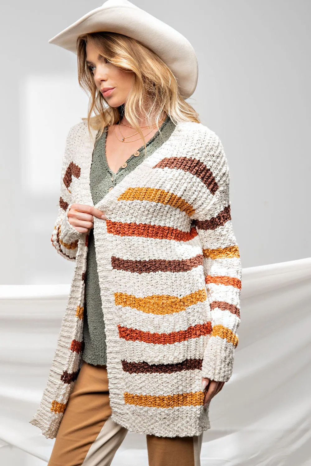 Nettie Striped Fuzzy Popcorn Cardigan