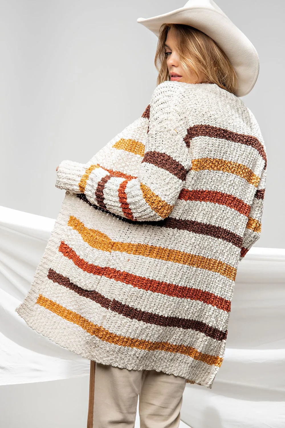 Nettie Striped Fuzzy Popcorn Cardigan