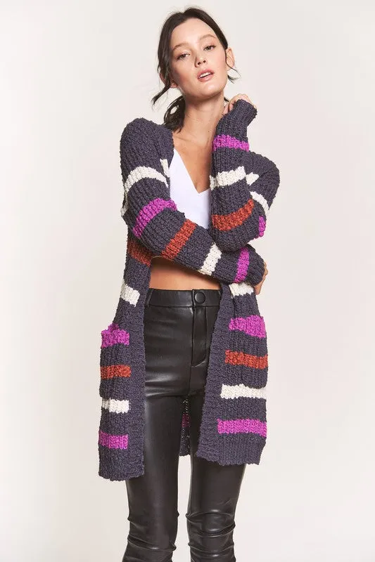 Nettie Striped Fuzzy Popcorn Cardigan