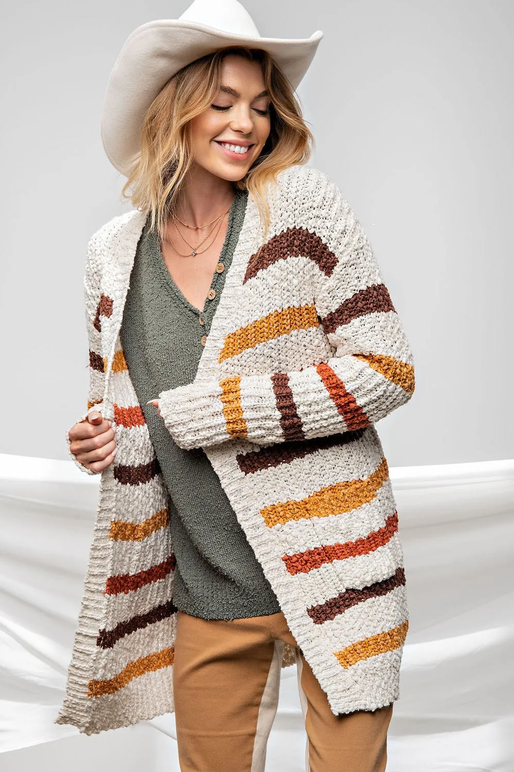 Nettie Striped Fuzzy Popcorn Cardigan