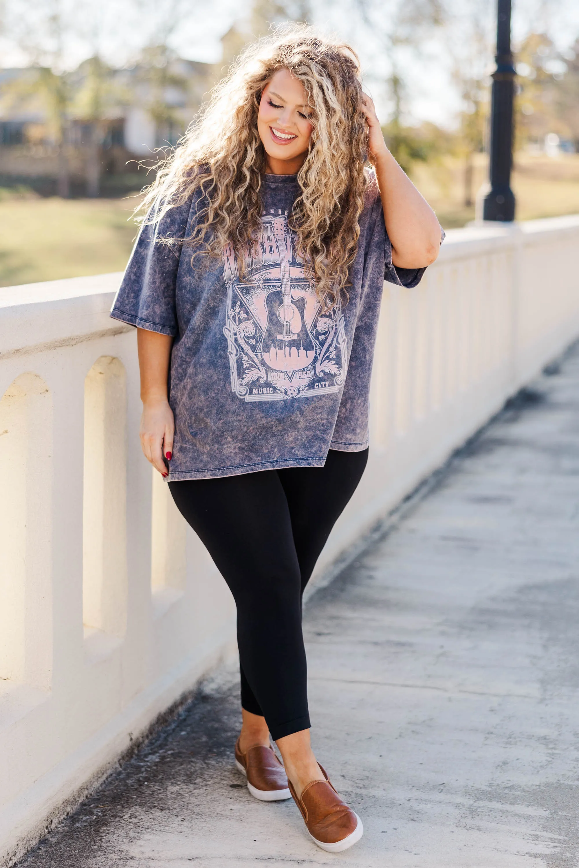 Nights On Broadway Boyfriend Tee, Blackberry Acid Wash