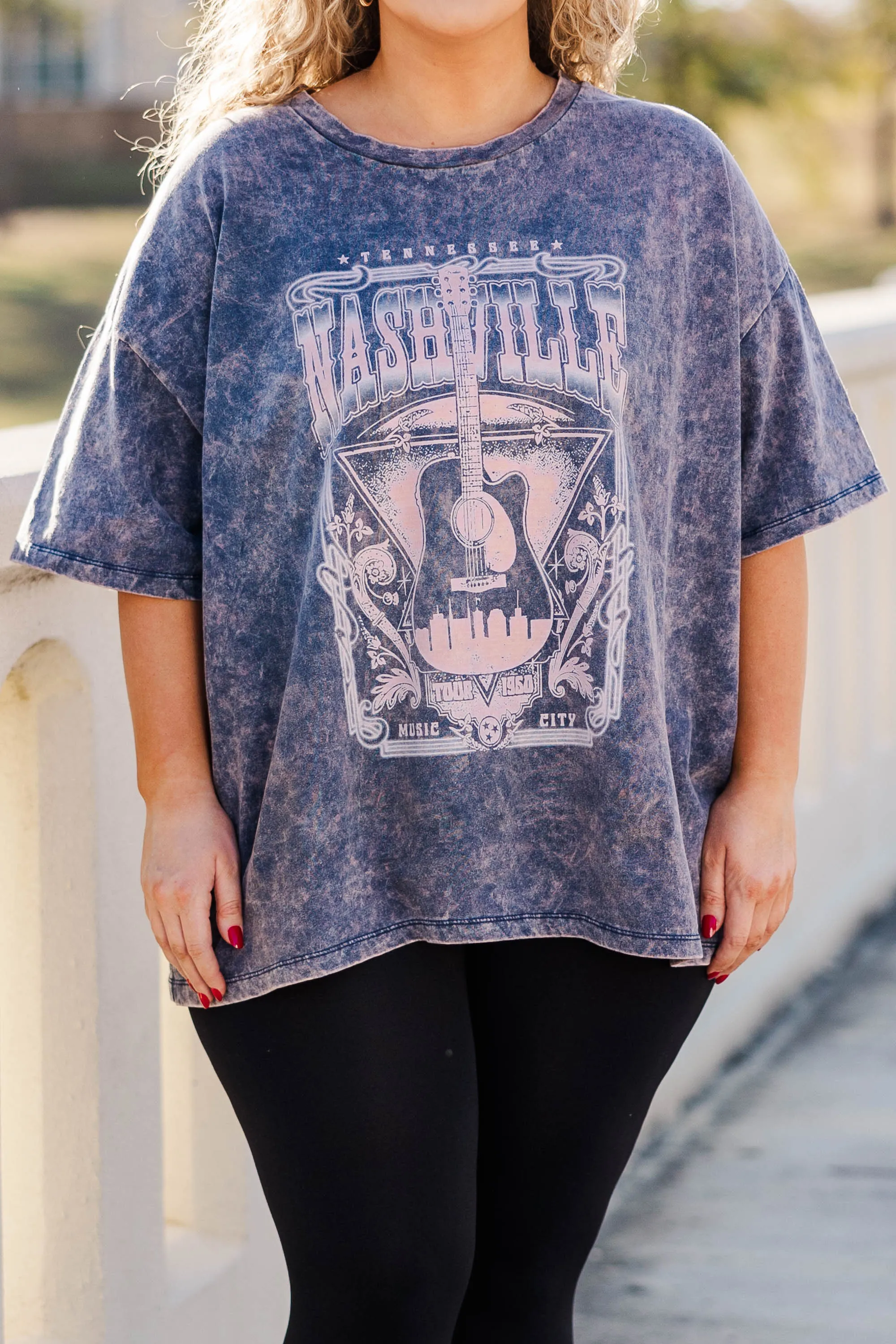 Nights On Broadway Boyfriend Tee, Blackberry Acid Wash