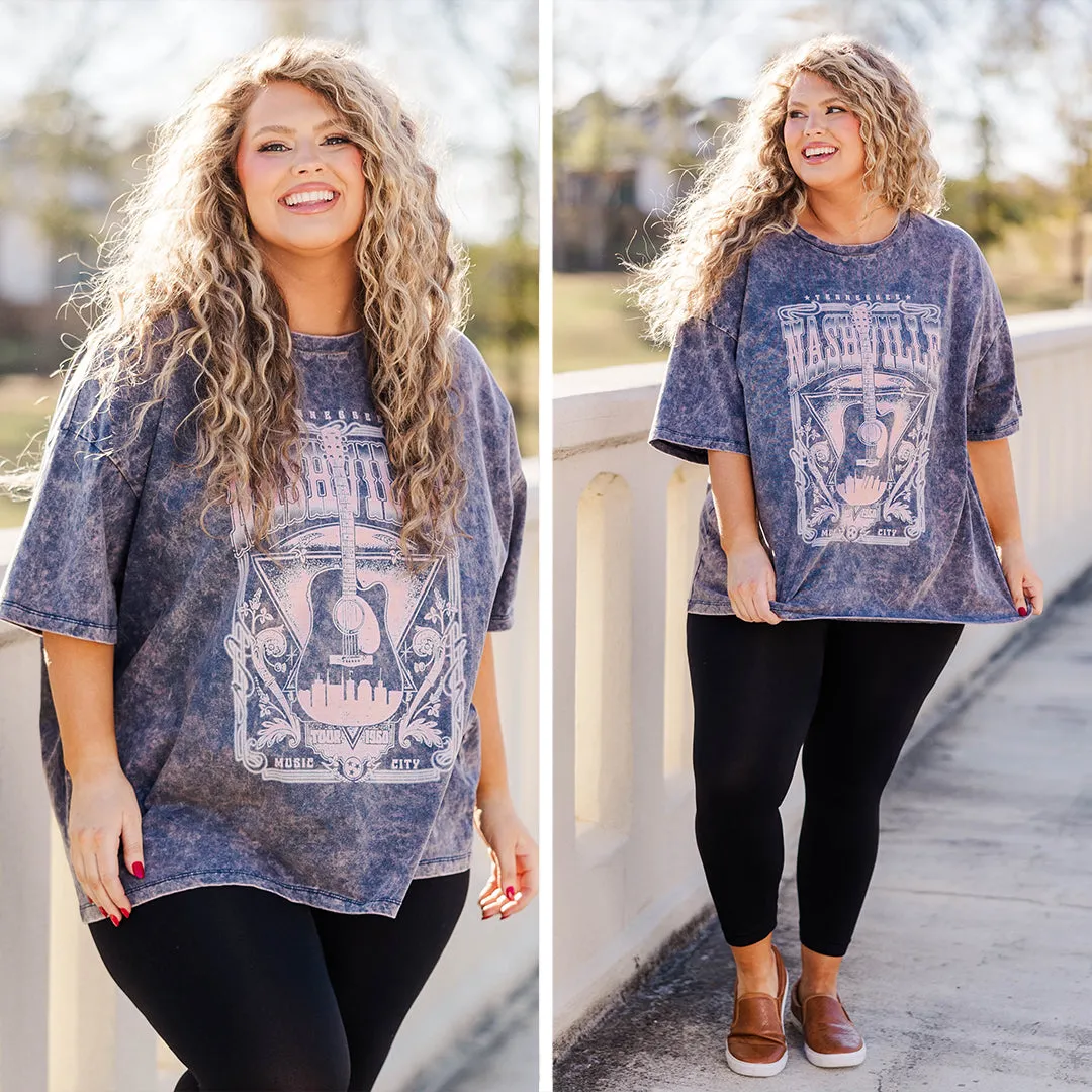 Nights On Broadway Boyfriend Tee, Blackberry Acid Wash