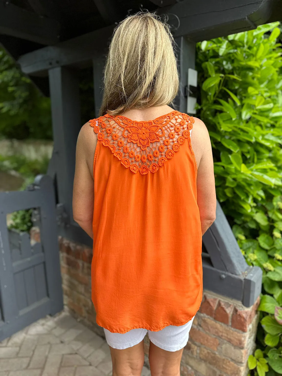 Orange Floral Lace Back Vest Beth