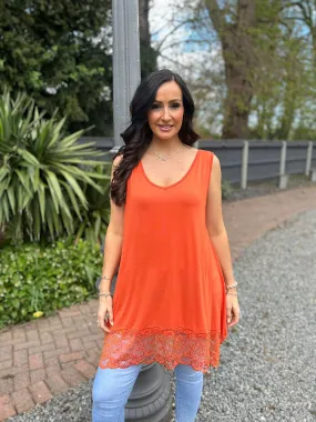 Orange V Neck Lace Bottom Vest Thea