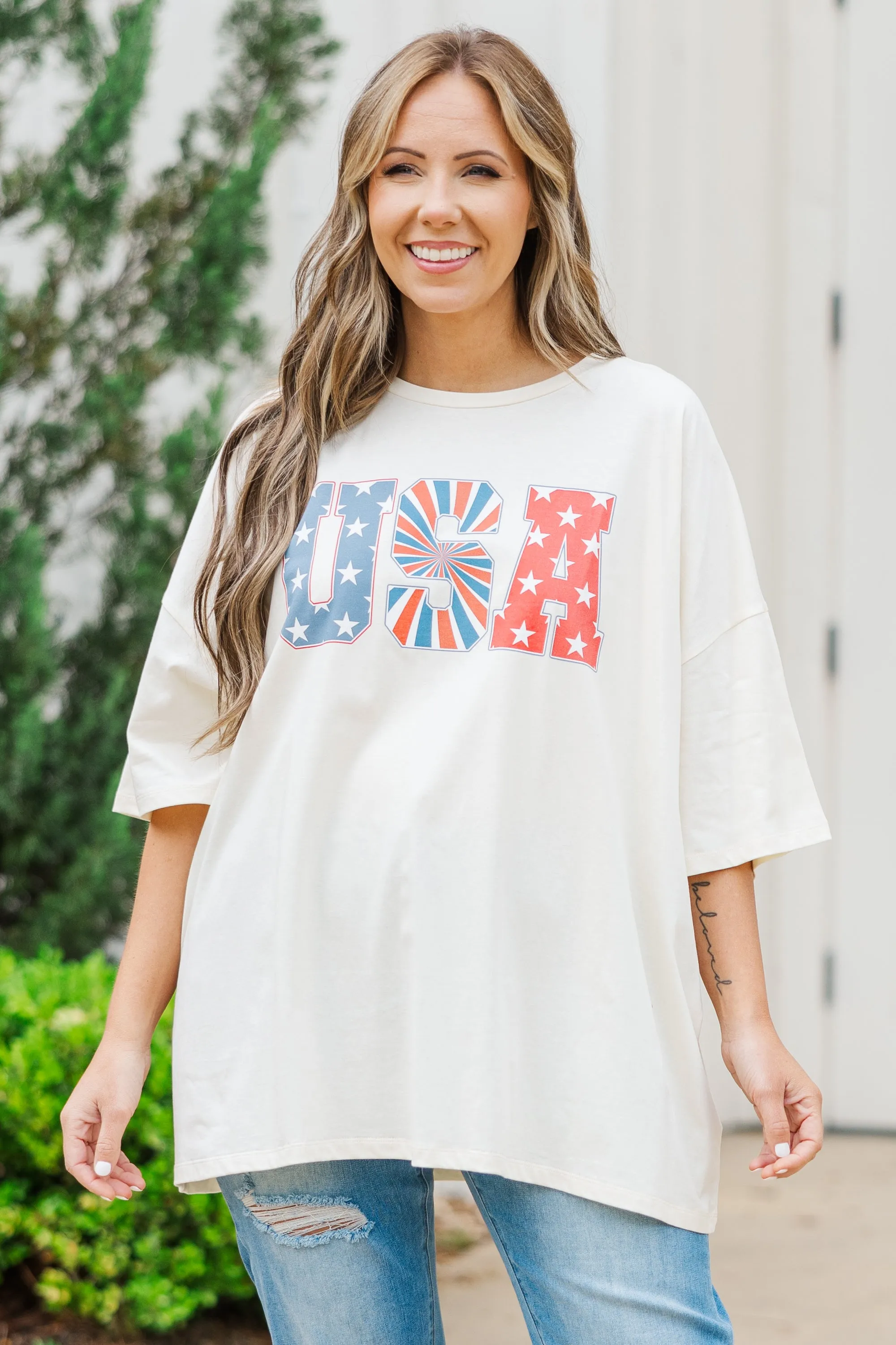 Patriotic Pride Boyfriend Tee, Ivory