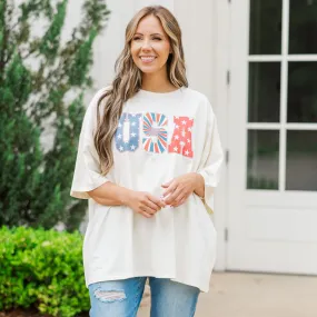 Patriotic Pride Boyfriend Tee, Ivory