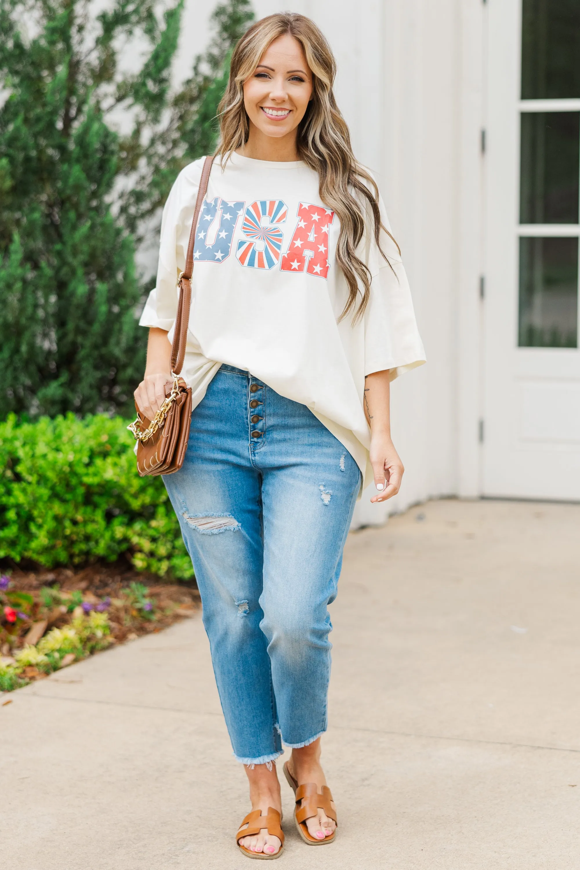 Patriotic Pride Boyfriend Tee, Ivory