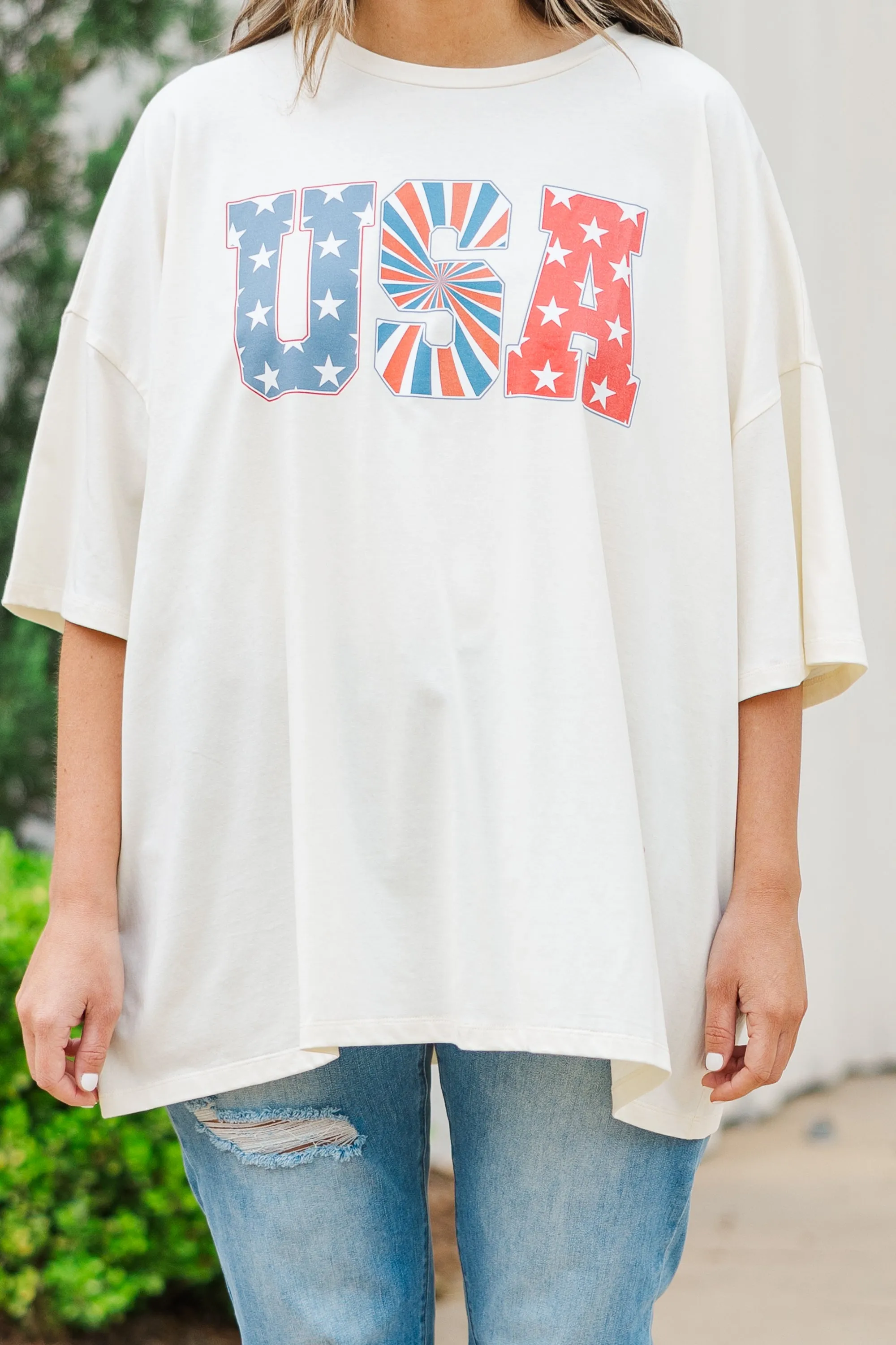 Patriotic Pride Boyfriend Tee, Ivory