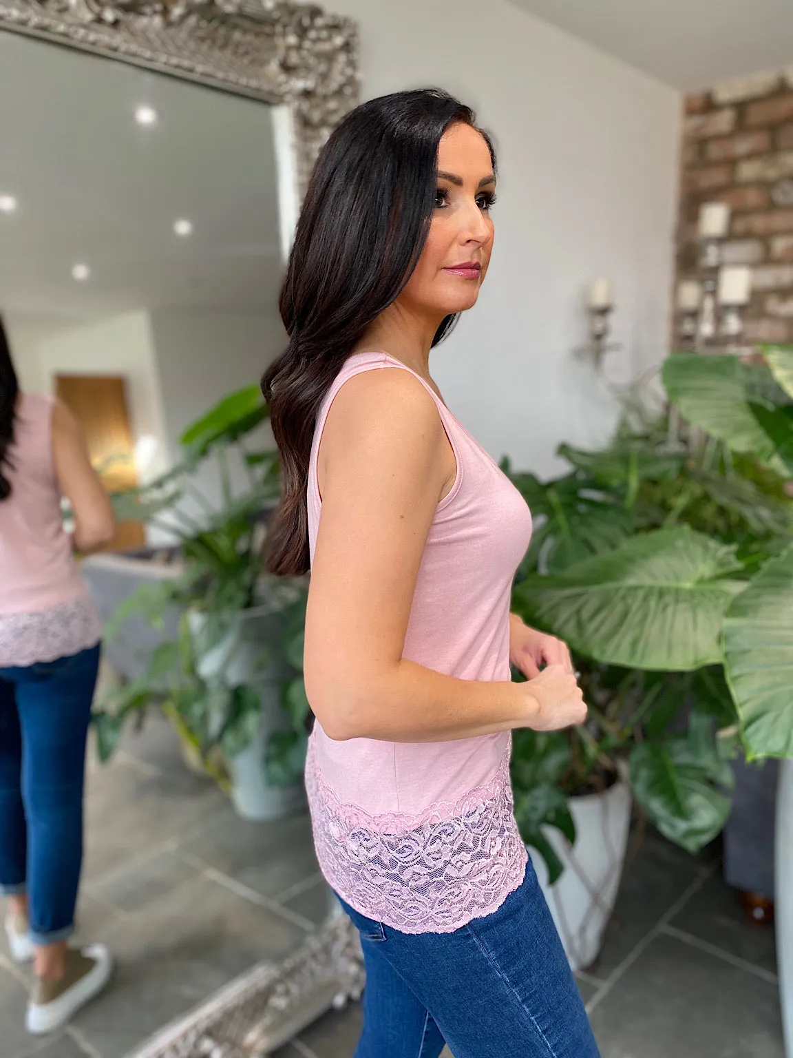 Pink Lace Bottom Vest Vivian