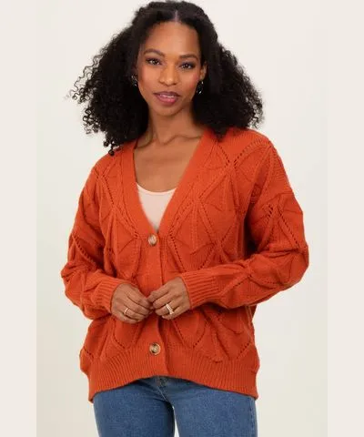 PinkBlush Rust Diamond Knit Button Up Sweater Cardigan