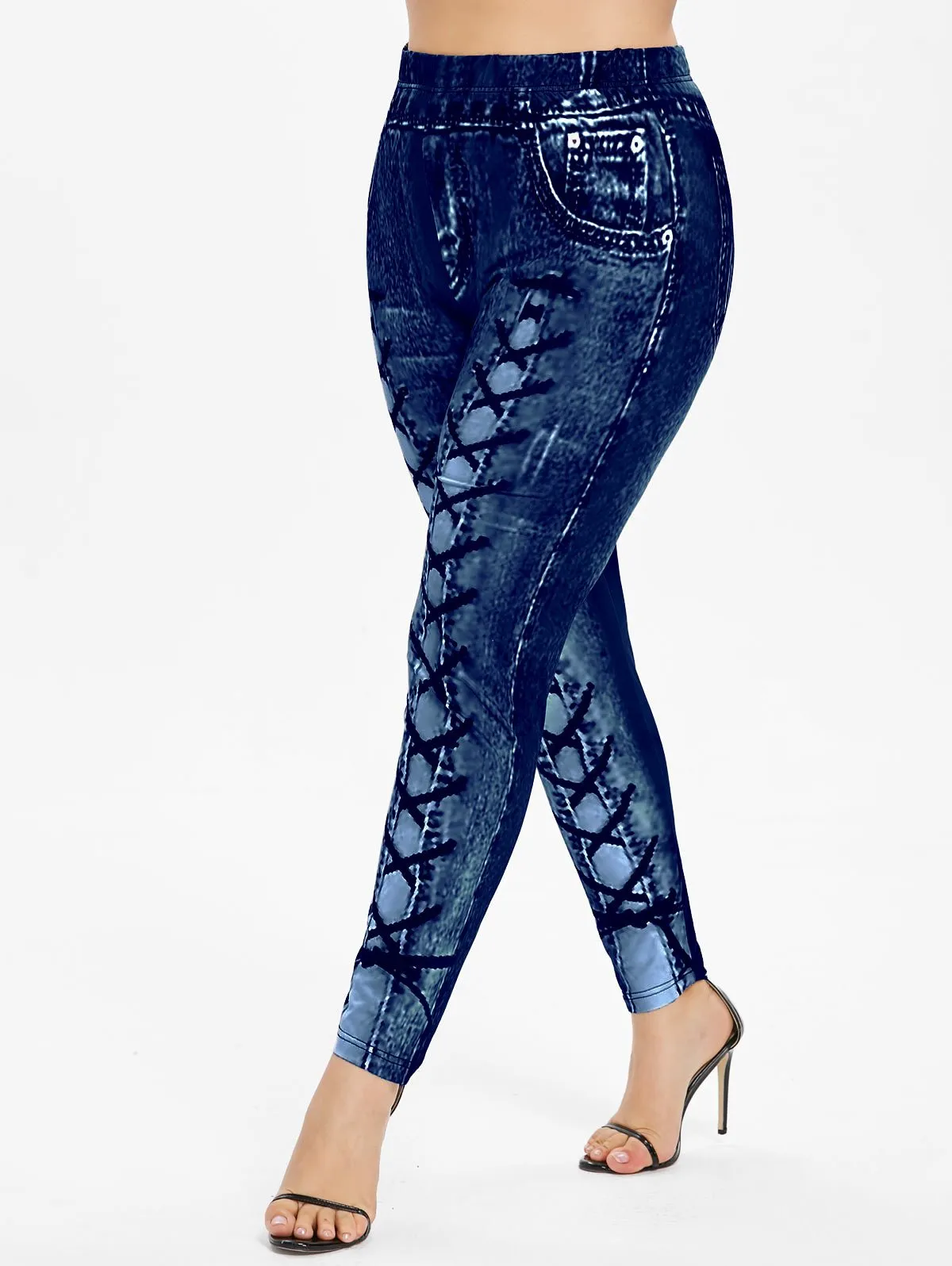 Plus Size 3D Printed High Waist Women's Skinny Elastic Leggings Pant