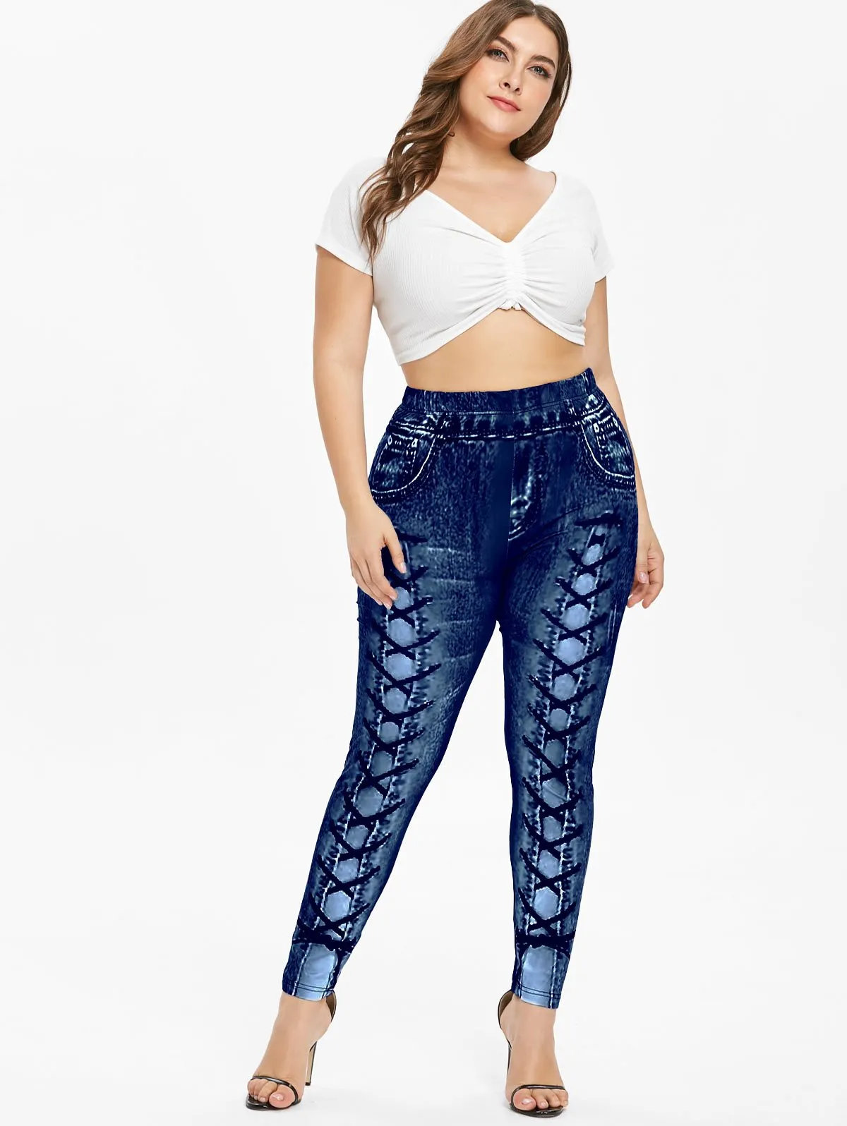 Plus Size 3D Printed High Waist Women's Skinny Elastic Leggings Pant