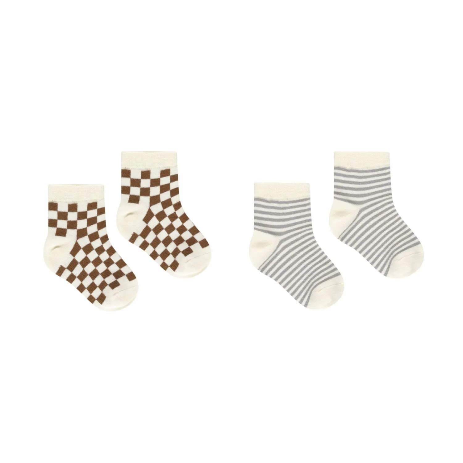 Printed Socks - Blue Stripe / Saddle Check