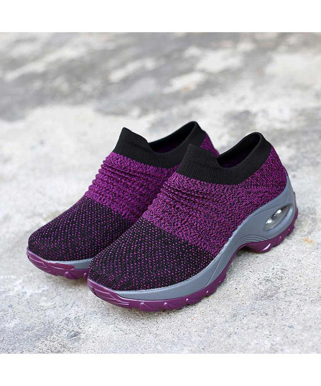 Purple stripe slip on double rocker bottom sneaker