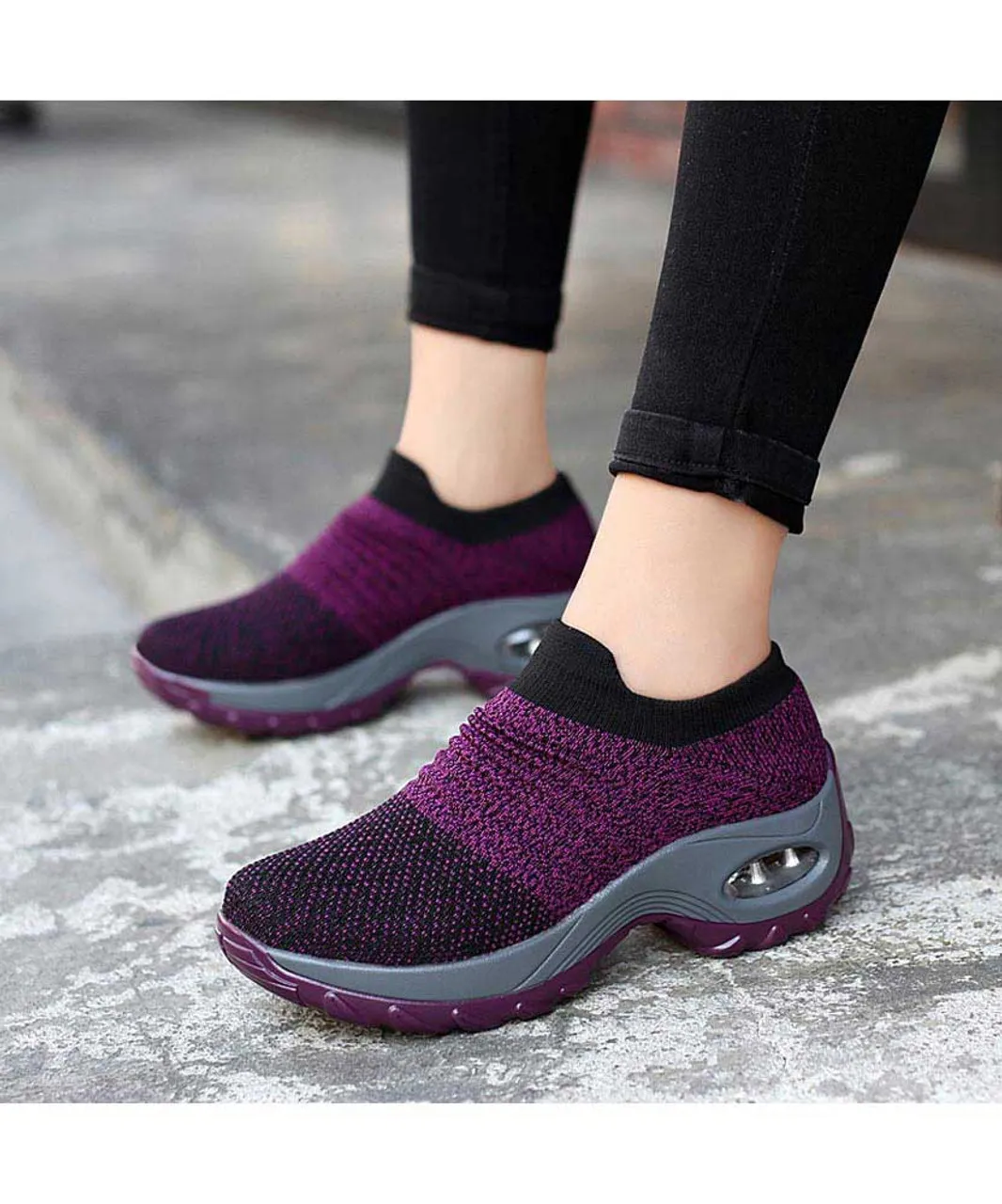 Purple stripe slip on double rocker bottom sneaker