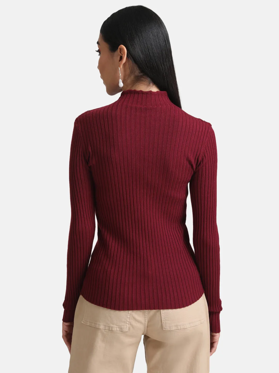 Raised Neck Pullover With Buttons