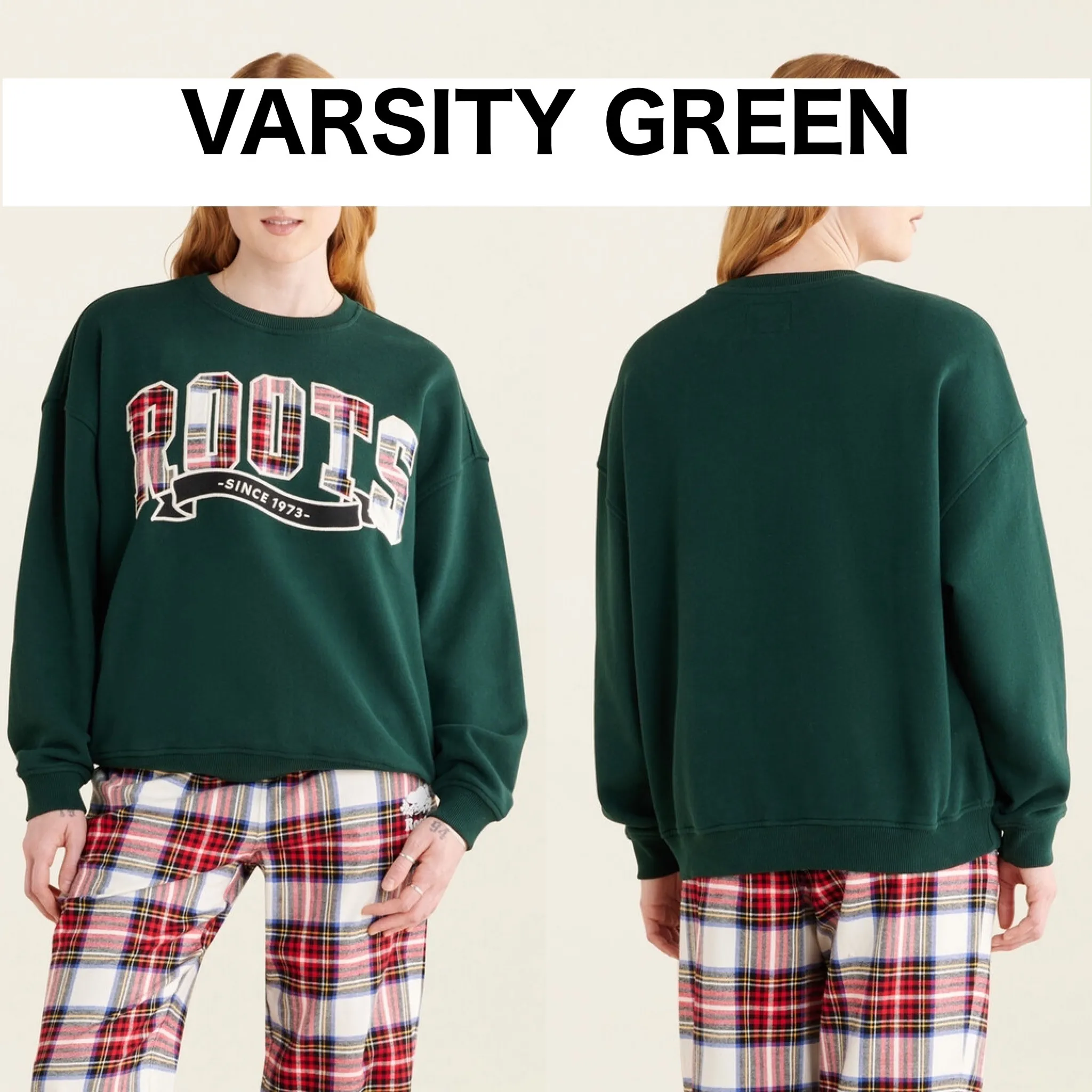 Roots  |Crew Neck Other Plaid Patterns Sweat Long Sleeves Cotton