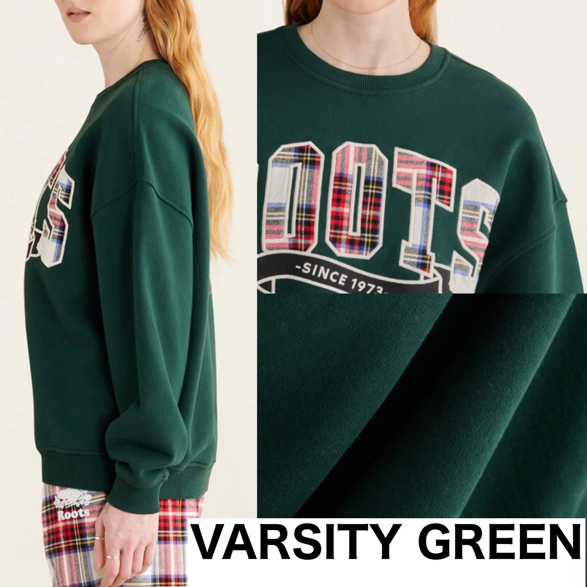 Roots  |Crew Neck Other Plaid Patterns Sweat Long Sleeves Cotton