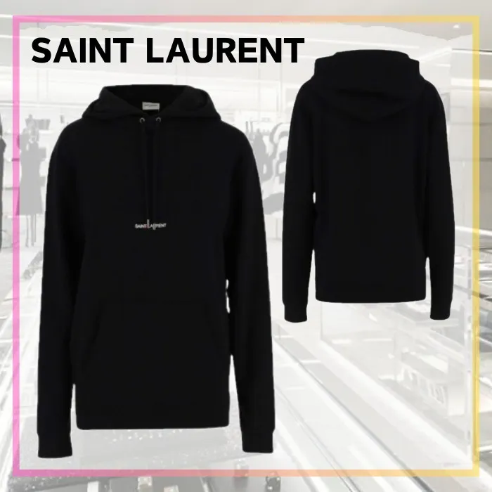 Saint Laurent  |Unisex Street Style Long Sleeves Plain Cotton Oversized Logo