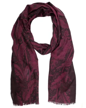 Sartorio Scarf Black Purple Floral - Luxury Wool Silk Shawl