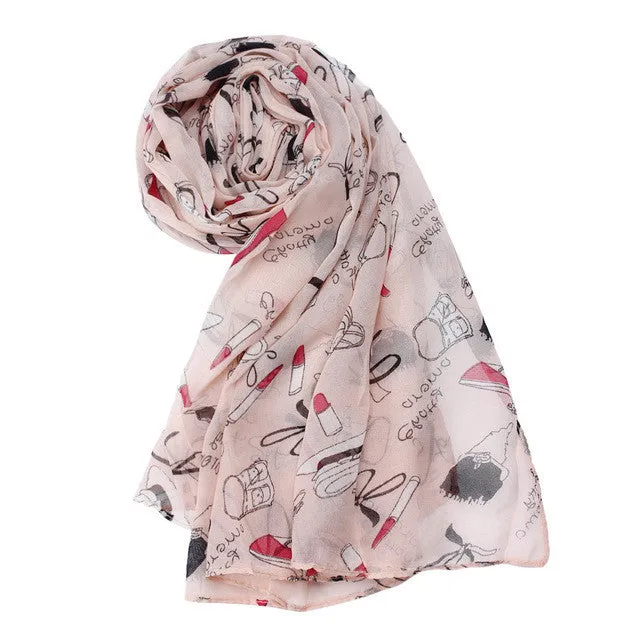 Scarf Women Lipstick High-heeled Graffiti Bowknot Scarf Chiffon Scarves SM6