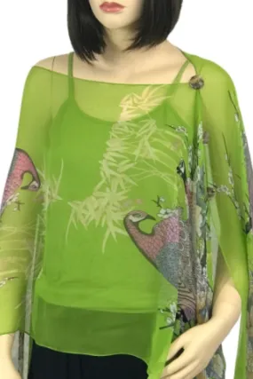 Silky Sheer 6-Button Poncho - Lime Peacock