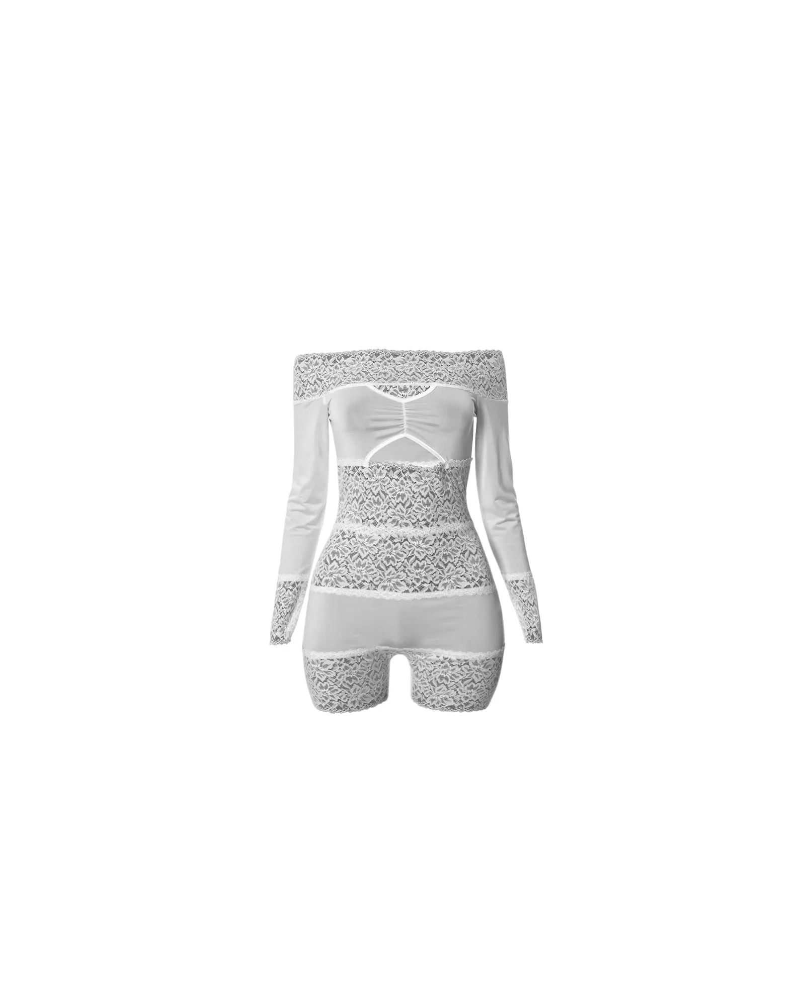 Snow Angel Lace Cut Out Long Sleeve Off Shoulder Romper