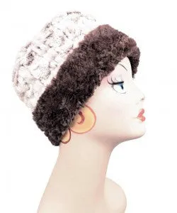 Snow Flurry With Chocolate Luxury Faux Fur Cuffed Pillbox Hat