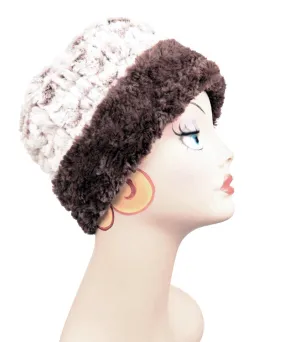 Snow Flurry With Chocolate Luxury Faux Fur Cuffed Pillbox Hat