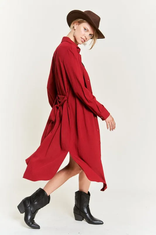 SOLID BUTTON DOWN BELTED LONG DRESS