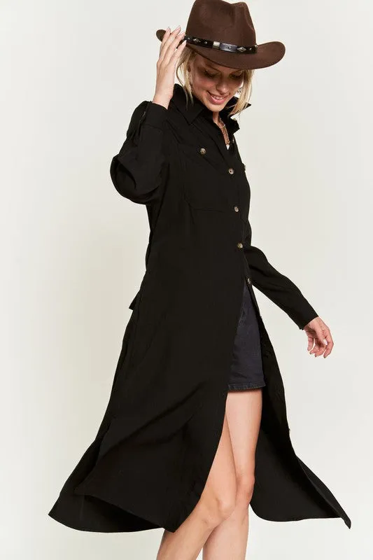 SOLID BUTTON DOWN BELTED LONG DRESS