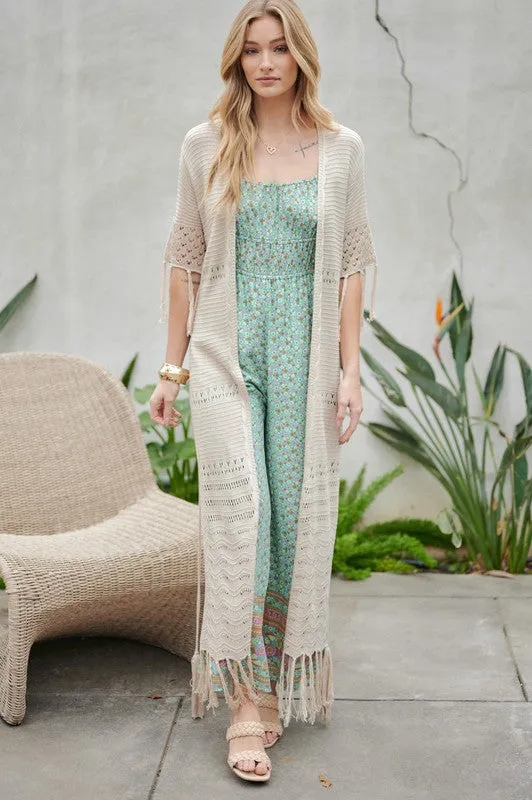 SOLID LONG CARDIGAN WITH FRINGE