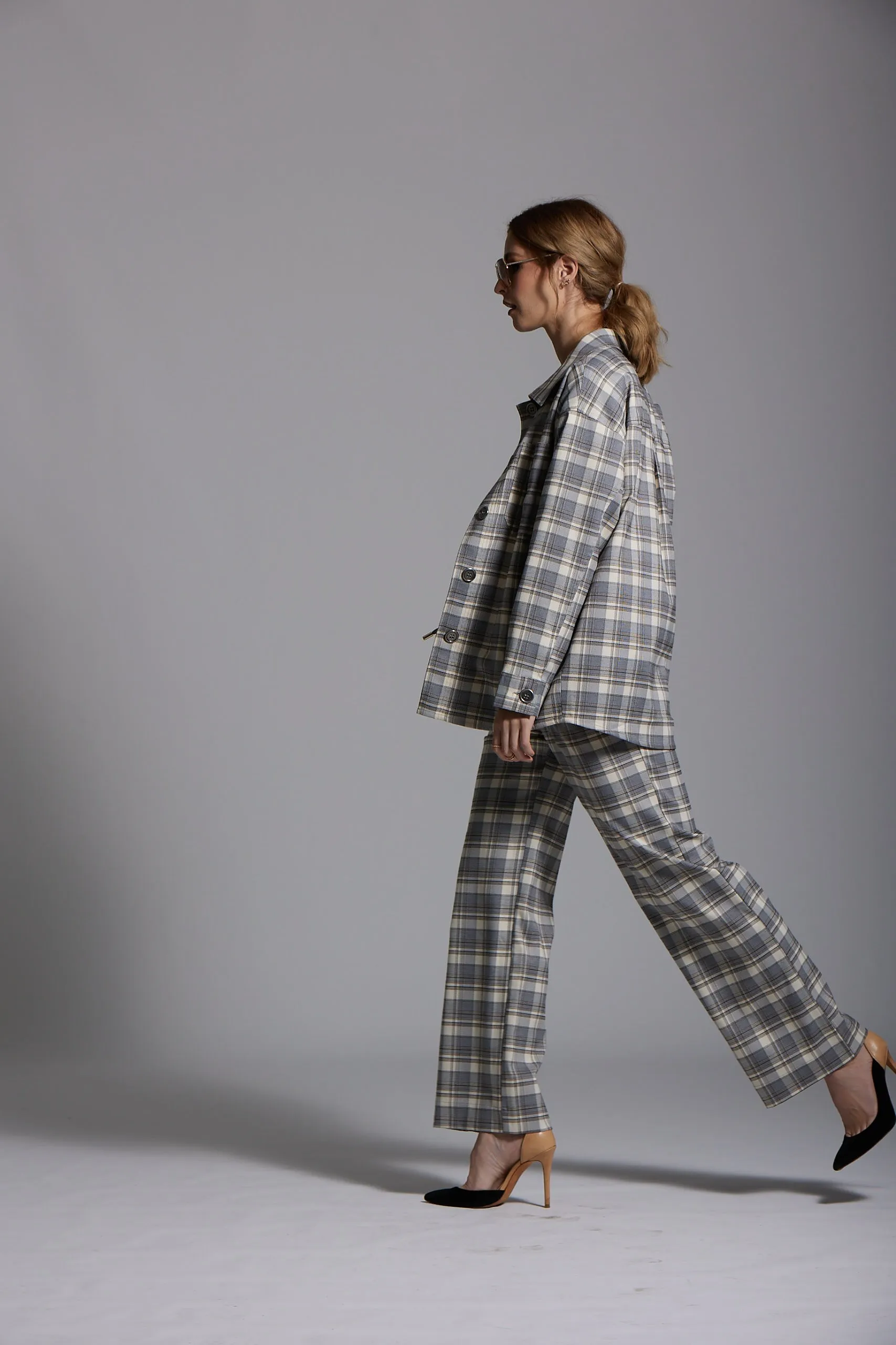 Stella Shacket - Grey Plaid print