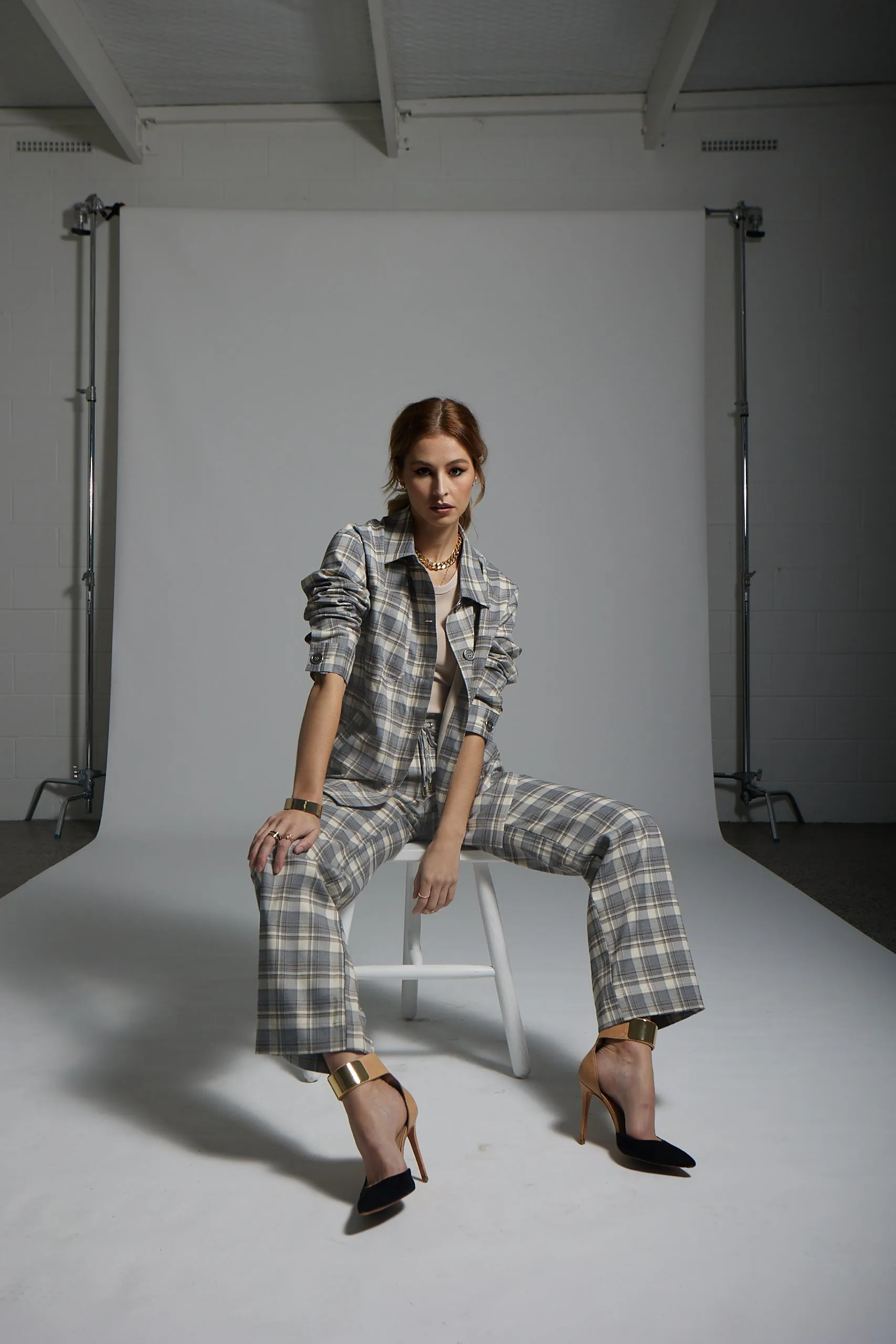 Stella Shacket - Grey Plaid print