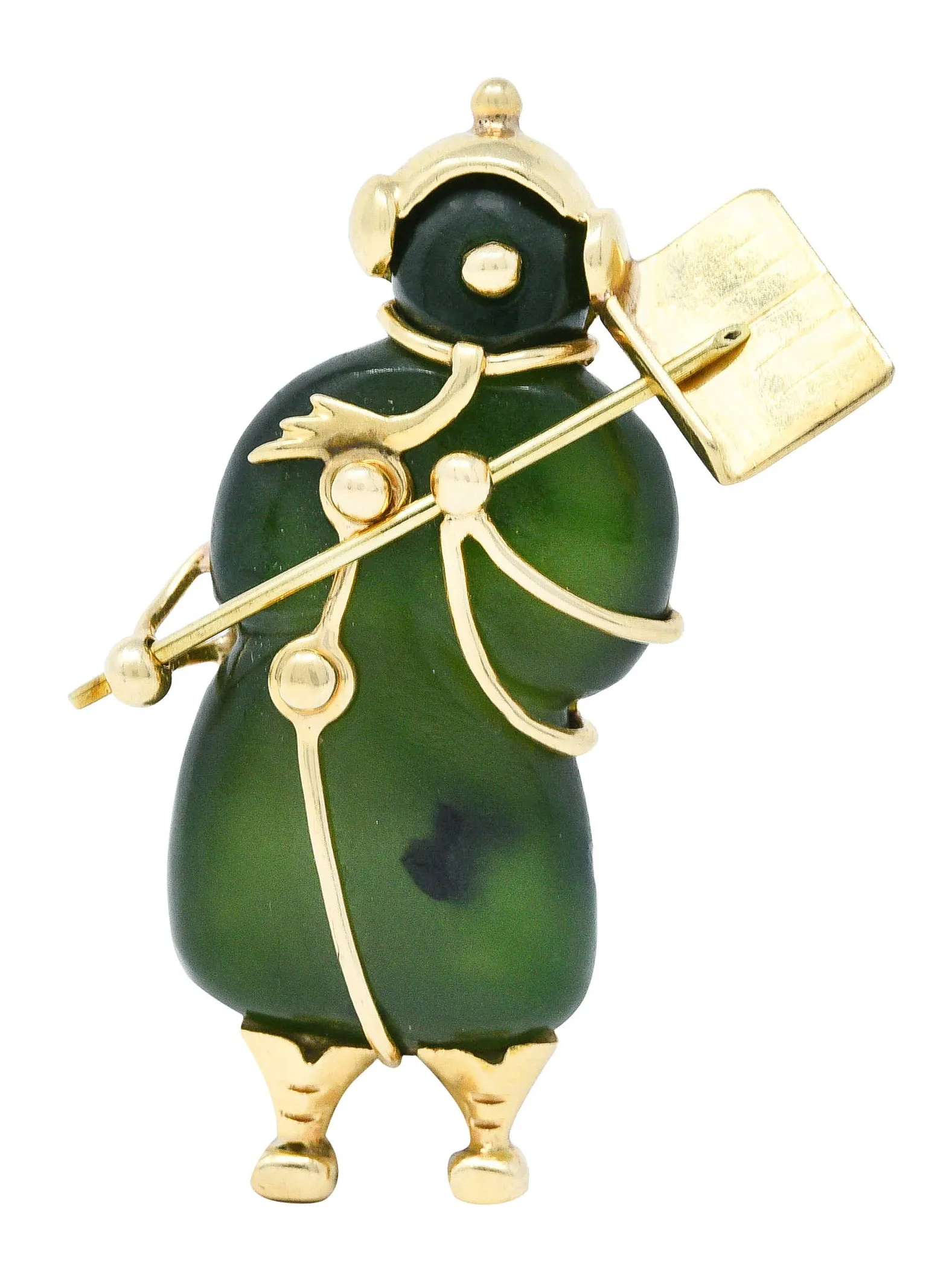 Tiffany & Co. 1960's Vintage Nephrite Jade 14 Karat Gold Snowman Brooch