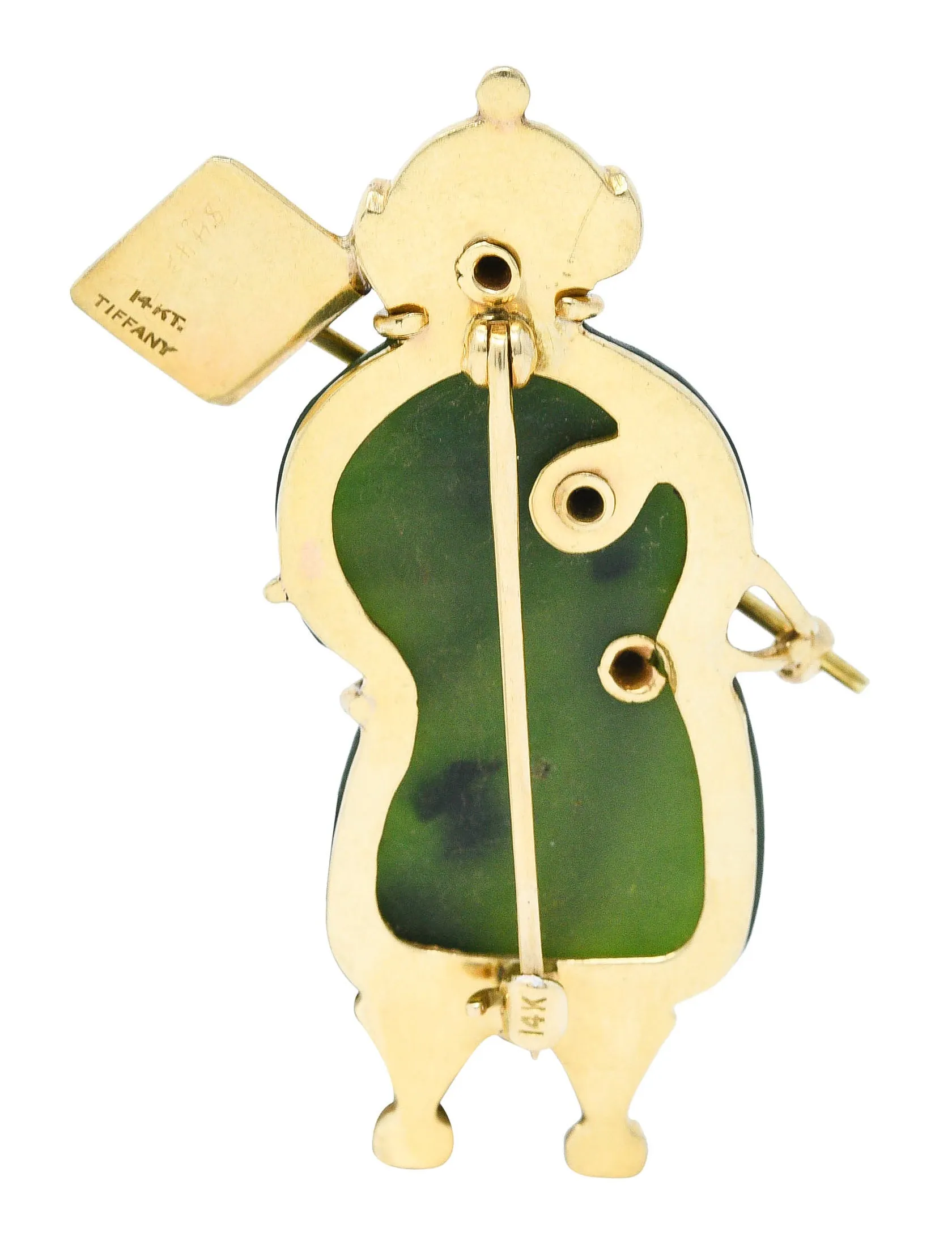 Tiffany & Co. 1960's Vintage Nephrite Jade 14 Karat Gold Snowman Brooch