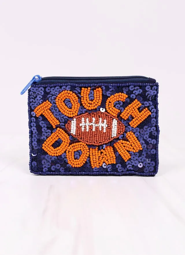 Touch Down Sequin Pouch NAVY ORANGE