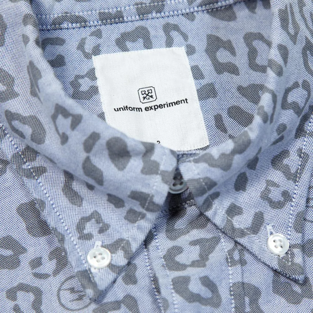 Uniform Experiment Leopard Button Down ShirtBlue