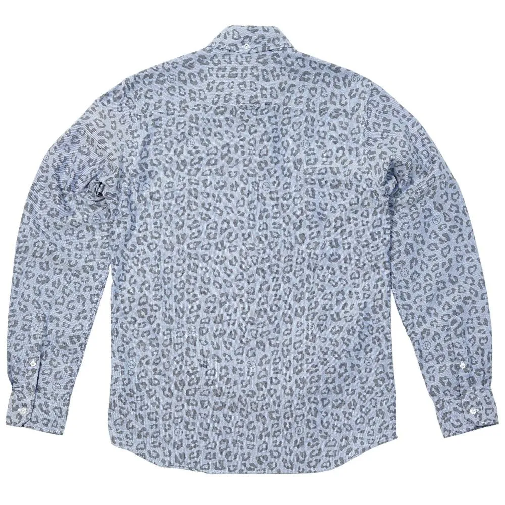 Uniform Experiment Leopard Button Down ShirtBlue