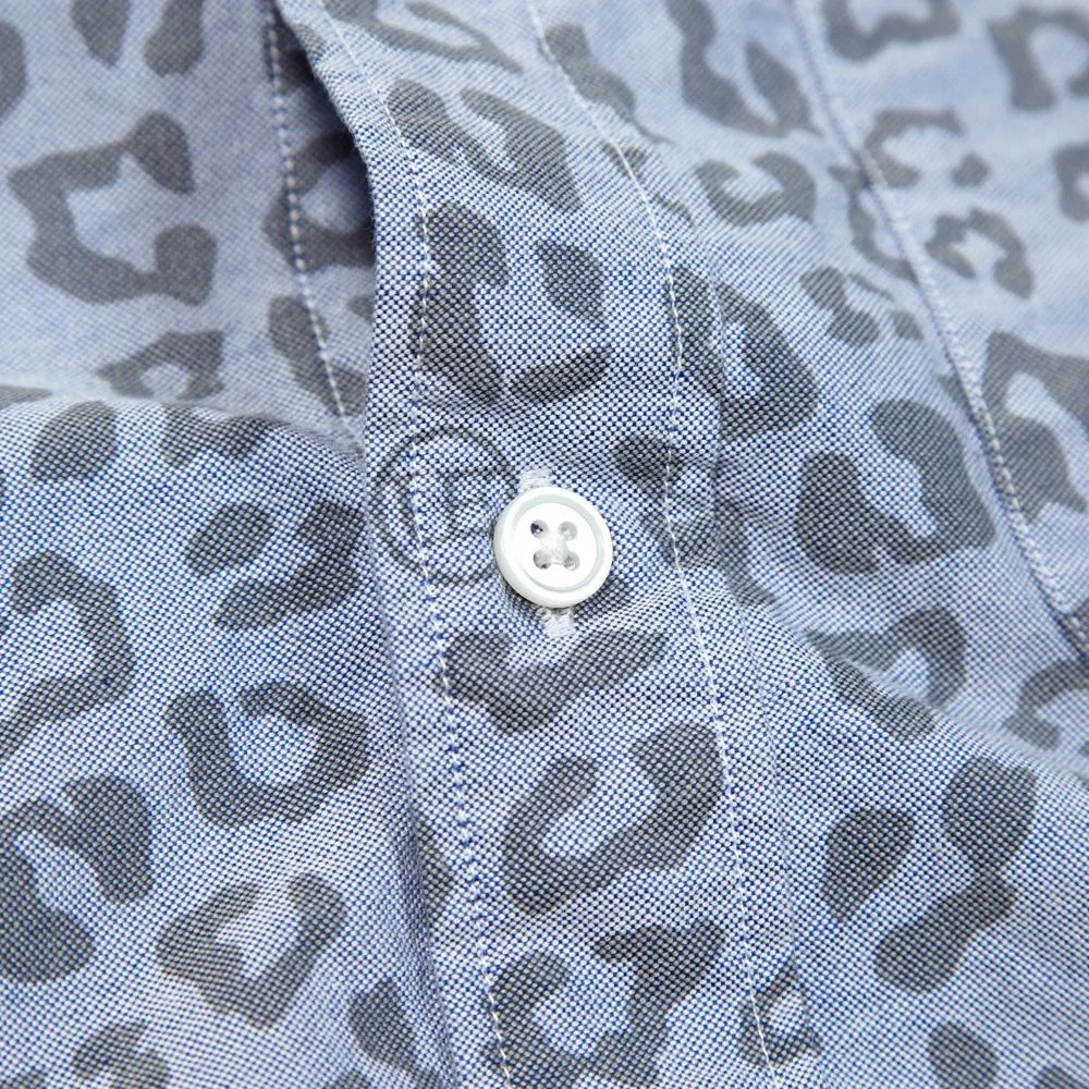 Uniform Experiment Leopard Button Down ShirtBlue