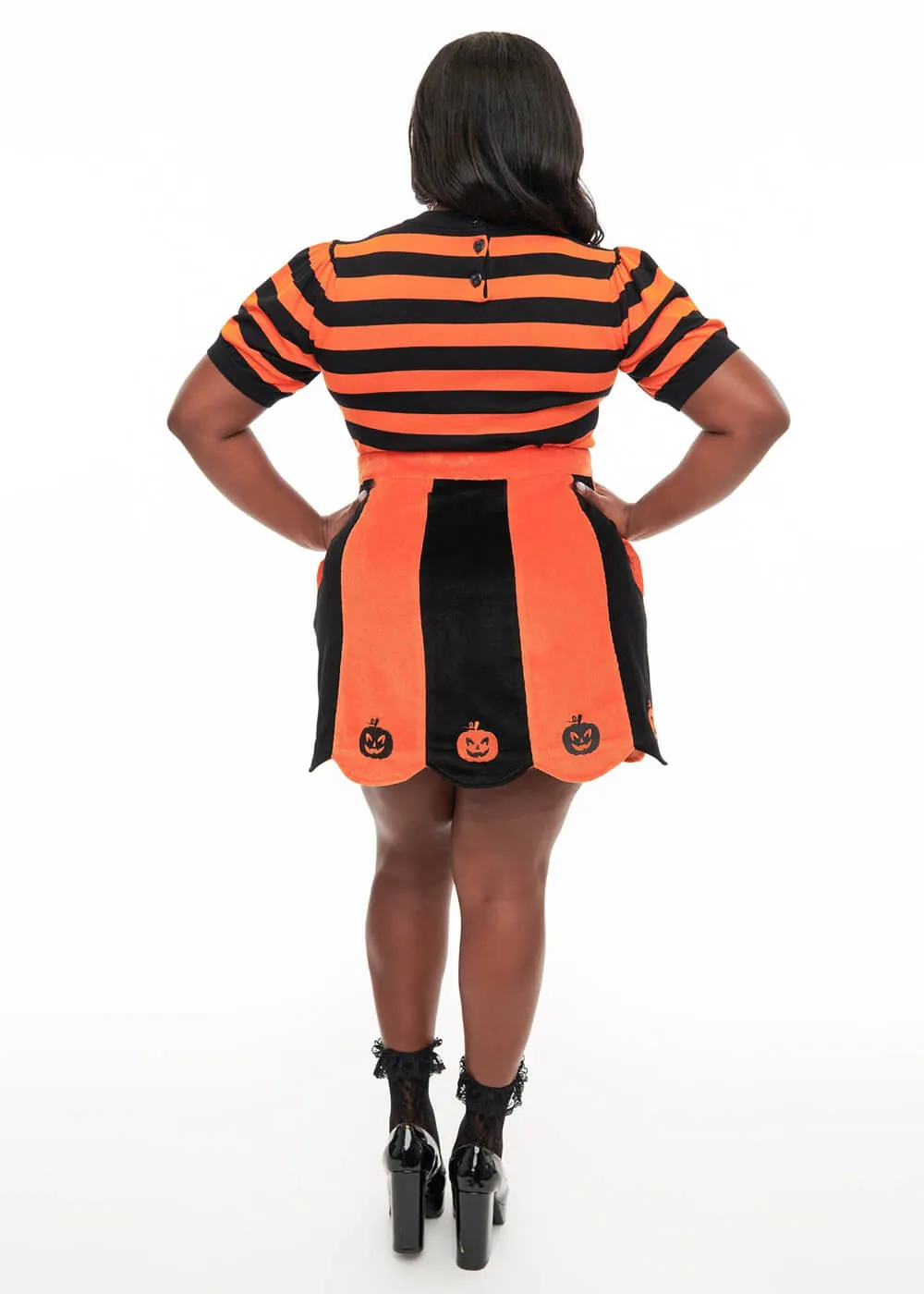 Unique Vintage Smak Parlour Pumpkin 60's Mini Skirt Black Orange