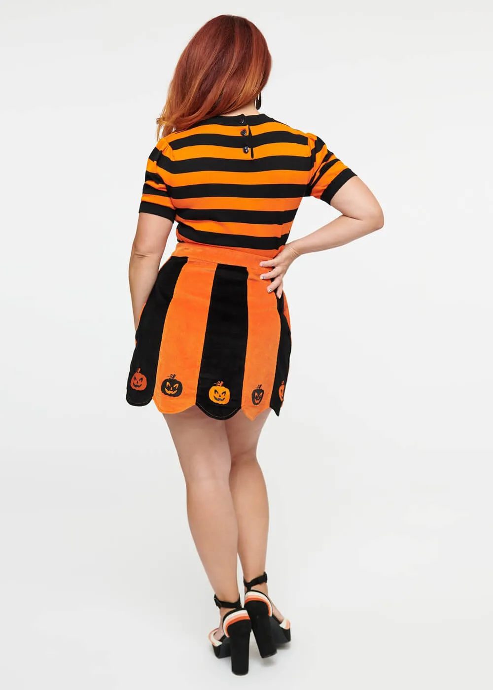 Unique Vintage Smak Parlour Pumpkin 60's Mini Skirt Black Orange