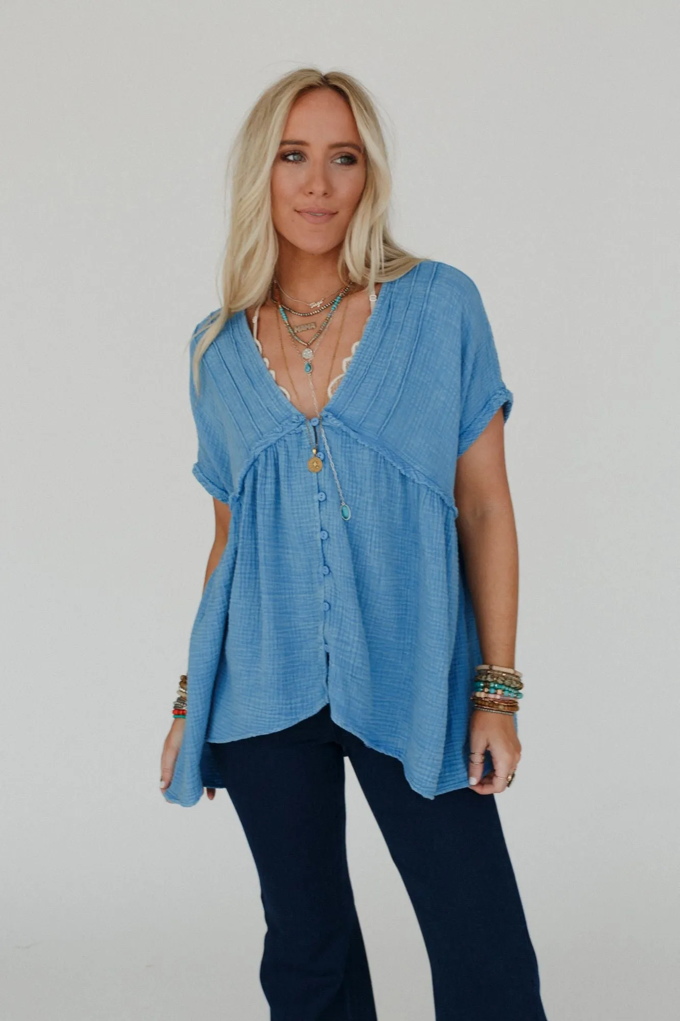 Urban Drift Button Down Top - Blue